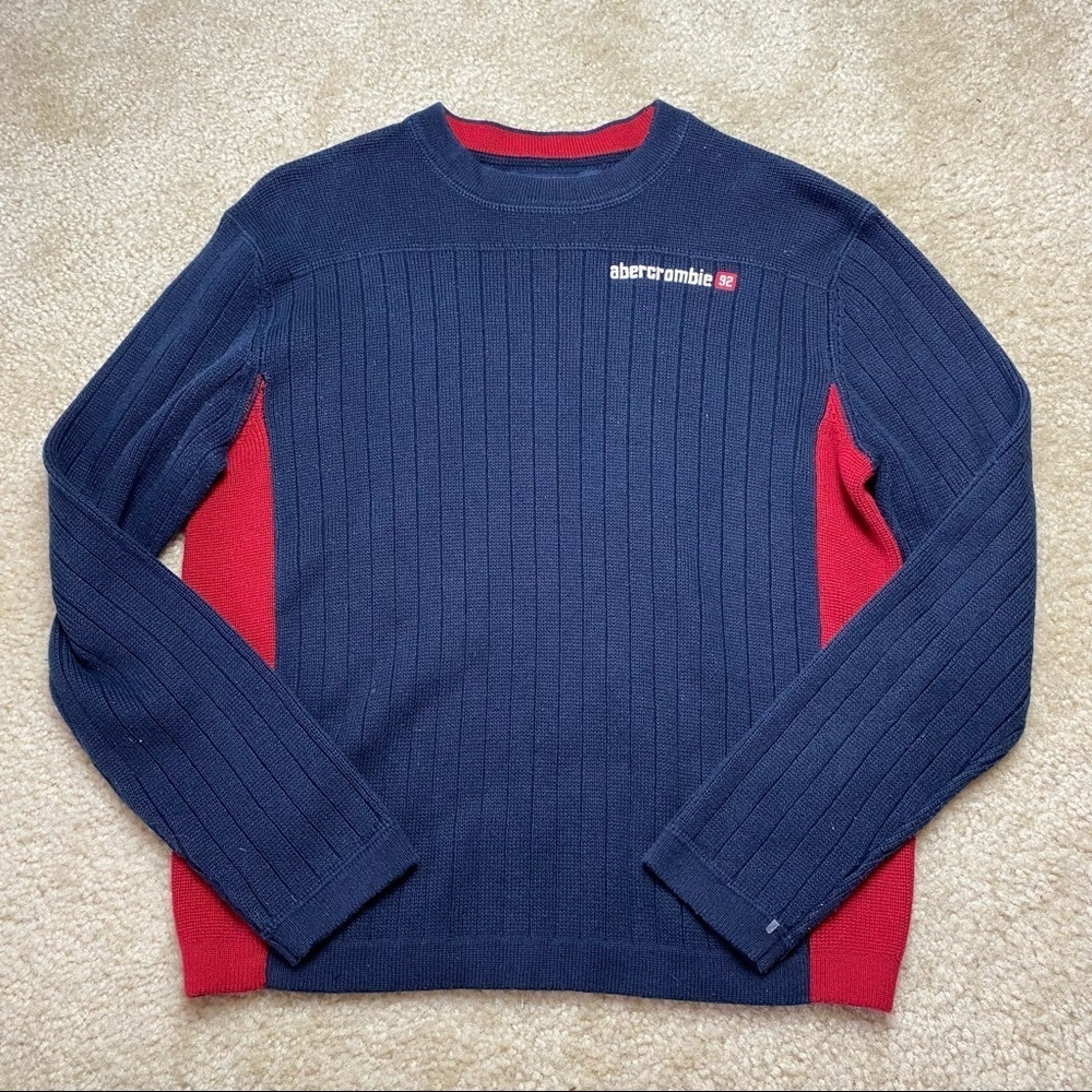 Abercrombie Boys Size Medium Navy Blue & Red Sweater